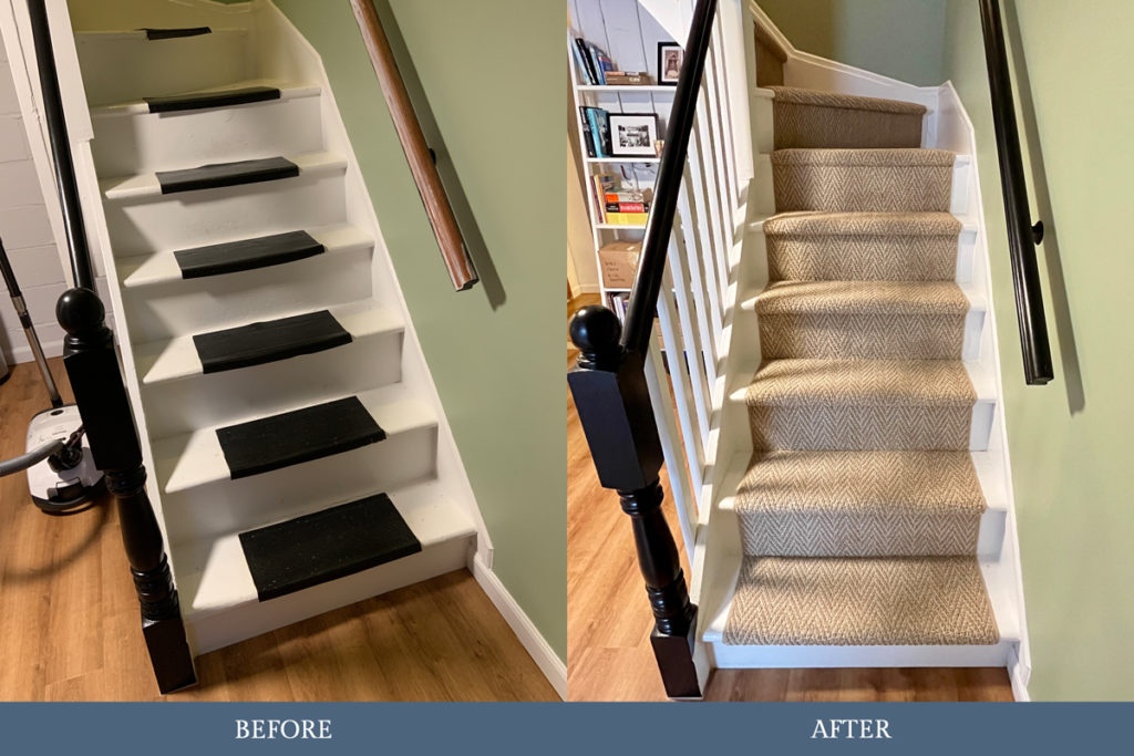 Basement Staircase Runner Before And After Carpet Time Nyc