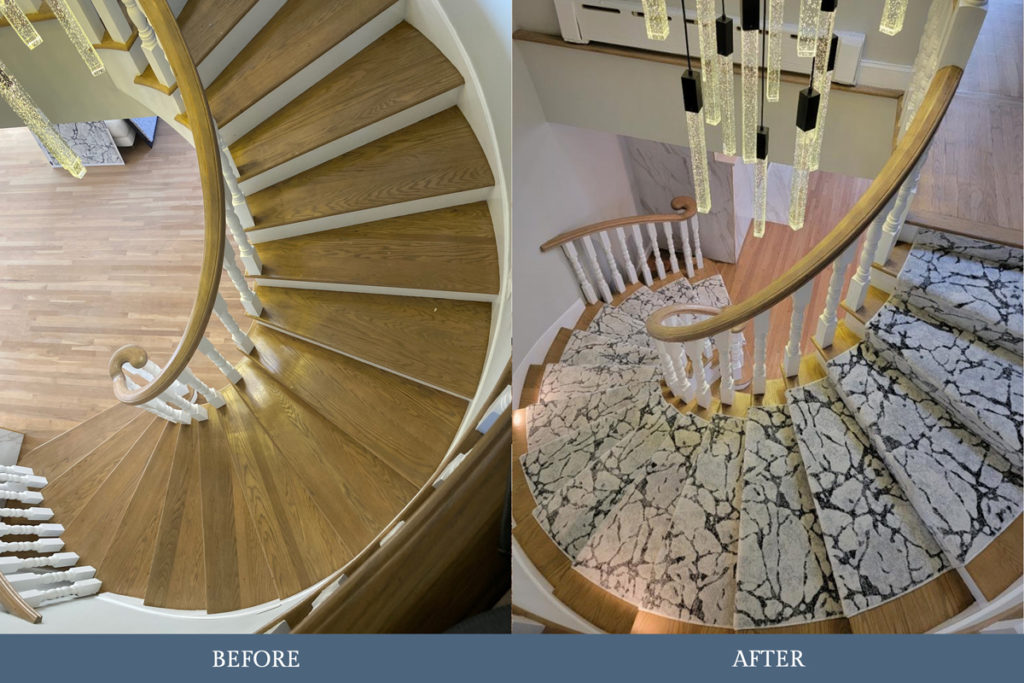 Curved Staircase Runner Before And After Carpet Time Nyc