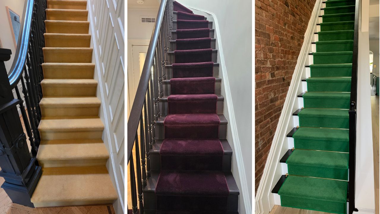 Solid Stair Runner Carpet Installations By Carpet Time Nyc